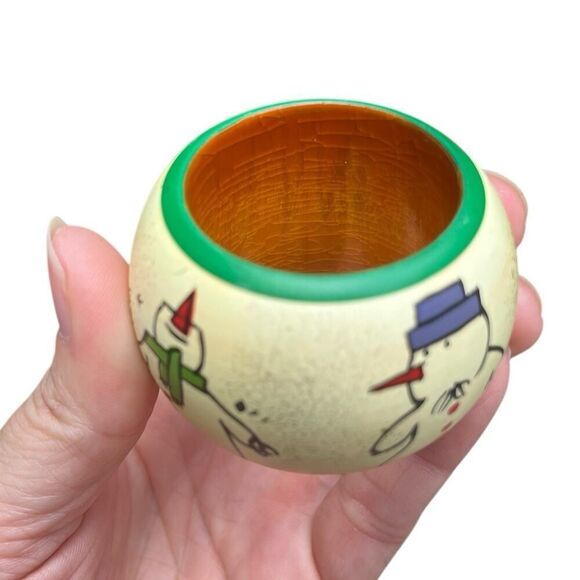 Hand painted Wooden Snowman Napkin Rings Christmas Winter Set of 8 - Picture 3 of 3